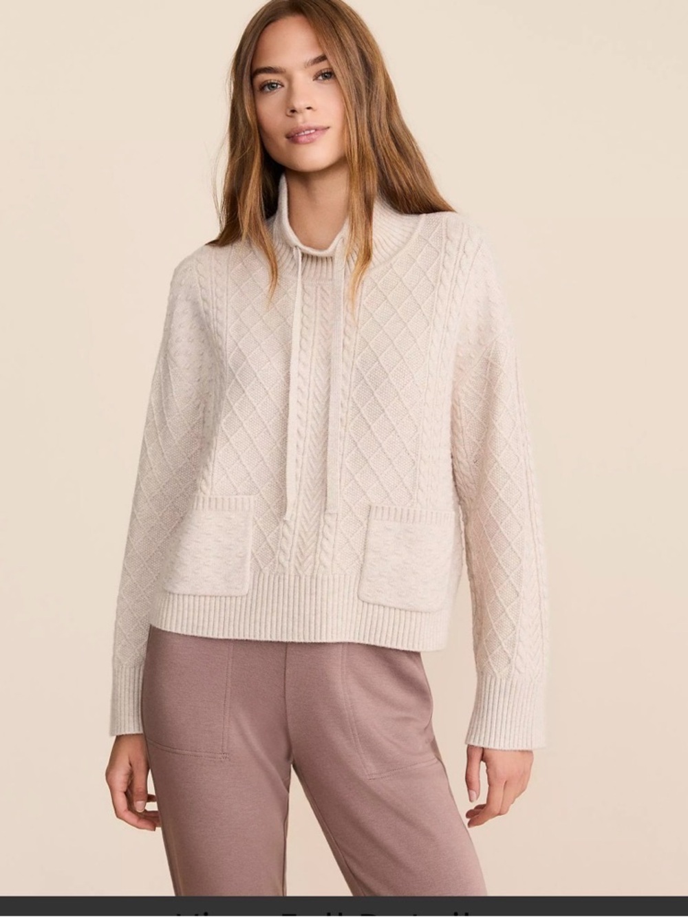 Lou & Grey Neutral Cable Knit Mock Turtleneck Sweater